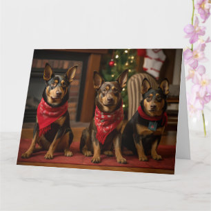 Australische Kelpie bij de Open Haard Kerstmis Kaart
