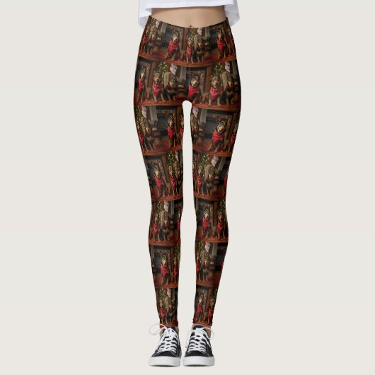 Australische Kelpie bij de open haard Kerstmis Leggings (Voorkant)