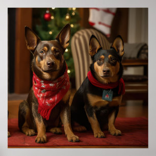 Australische Kelpie bij de open haard Kerstmis Poster