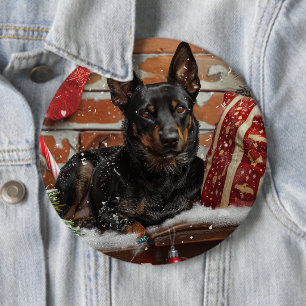 Australische Kelpie Hond Kerstfeest Ronde Button 6,0 Cm