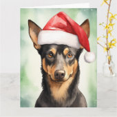 Australische Kelpie Hond Kerstmis Santa Paws Kaart (Gele Bloem)