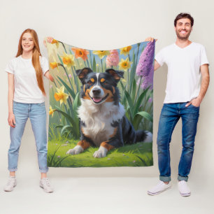 Australische Kelpie-hond lente bloemen schilderij Fleece Deken