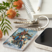 Australische Kelpie Hond Rijden Motorfiets Kerstmi Sleutelhanger (Voorkant Rechts)