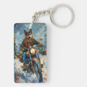 Australische Kelpie Hond Rijden Motorfiets Kerstmi Sleutelhanger (achterkant)