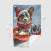 Australische Kelpie in Sledge Laat het Sneeuw Kers Golfhanddoek (Insitu)