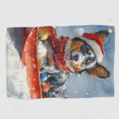 Australische Kelpie in Sledge Laat het Sneeuw Kers Golfhanddoek (Horizontaal)