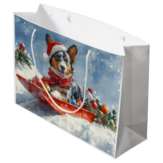 Australische Kelpie in Sledge Laat het Sneeuw Kers Groot Cadeauzakje (Achterkant Gekanteld)