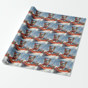 Australische Kelpie in slee Laat het sneeuwen Kers Cadeaupapier