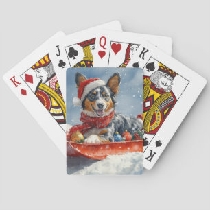 Australische Kelpie in slee Let it Snow Kerstmis Pokerkaarten