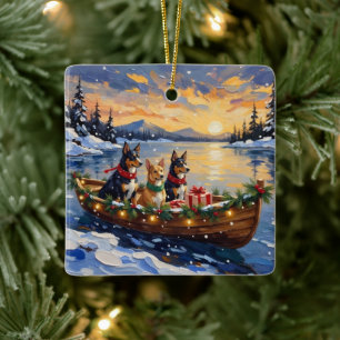 Australische Kelpie Kerstboot Vakantie Keramisch Ornament