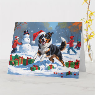 Australische Kelpie Kerstfeest Sneeuwscène Kaart