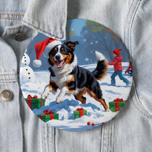 Australische Kelpie Kerstfeest Sneeuwscène Ronde Button 6,0 Cm (In situ)