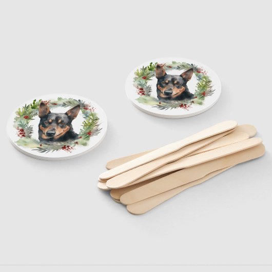 Australische Kelpie Kerstkrans Feestelijke Pup Handwaaier (Niet-gemonteerd)