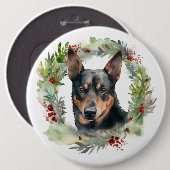 Australische Kelpie Kerstkrans Feestelijke Pup Ronde Button 6,0 Cm (Voorkant /achterkant)