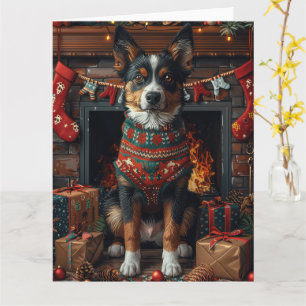 Australische Kelpie met kerstcadeaus Haard Kaart