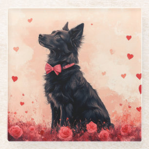 Australische Kelpie met Rozen - Valentijnsdag Glazen Onderzetter