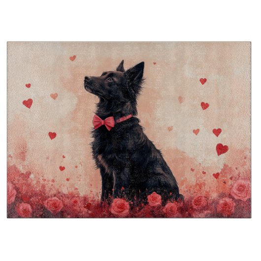 Australische Kelpie met Rozen - Valentijnsdag Snijplank (Voorkant)