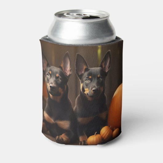 Australische Kelpie Puppy Herfst Delight Pompoen Blikjeskoeler (Blikje Achterkant)