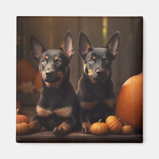 Australische Kelpie Puppy Herfst Delight Pompoen Magneet (Voorkant)