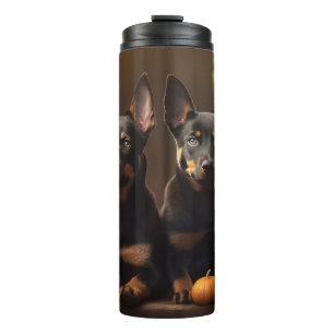 Australische Kelpie Puppy Herfst Plezier Pompoen Thermosbeker