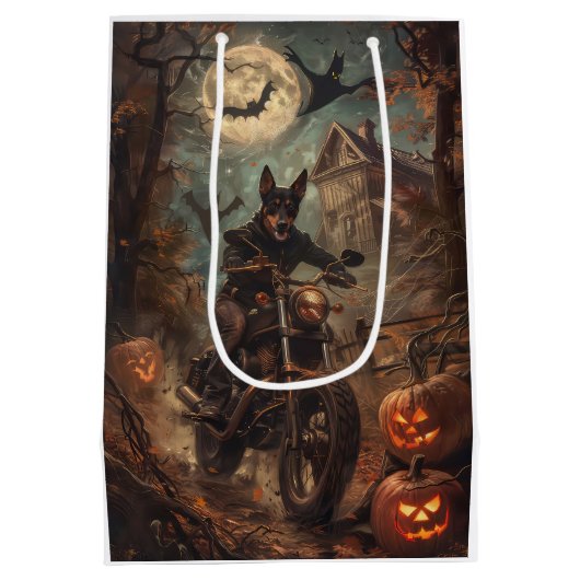 Australische Kelpie Riding Motorfiets Halloween Medium Cadeauzakje (Achterkant)