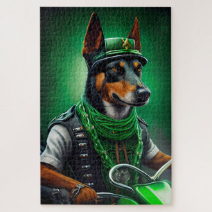 Australische Kelpie rijdt fiets St. Patrick's Day Legpuzzel