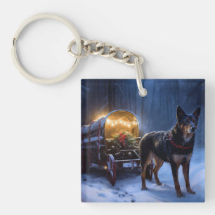 Australische Kelpie Sneeuwslee Kerst Decoratie Sleutelhanger