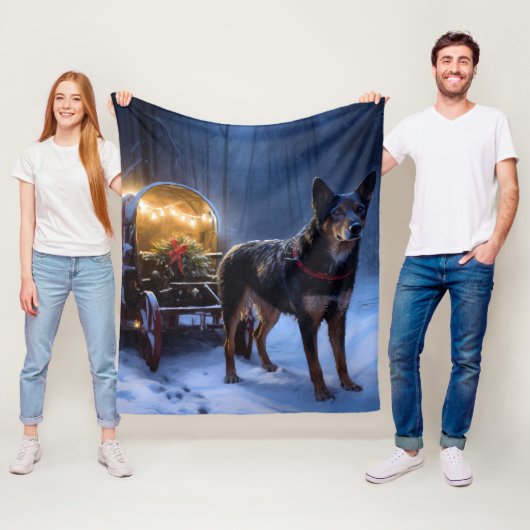 Australische Kelpie Snowy Sleigh Kerst Decor Fleece Deken (In situ)