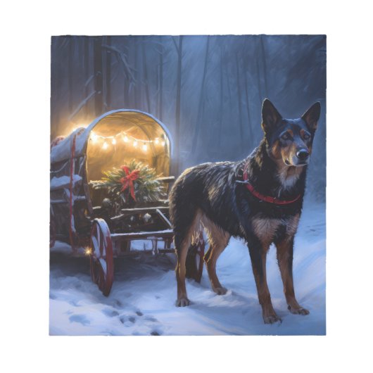 Australische Kelpie Snowy Sleigh Kerst Decor Notitieblok (Voorkant)