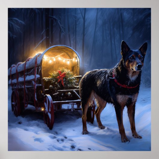 Australische Kelpie Snowy Sleigh Kerst Decor Poster (Voorkant)