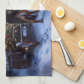 Australische Kelpie Snowy Sleigh Kerst Decor Theedoek (Quarter Fold)