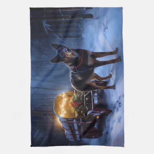 Australische Kelpie Snowy Sleigh Kerst Decor Theedoek (Verticaal)