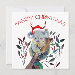 Australische Kerst Koala Santa Hoed Rood Groen Kaart