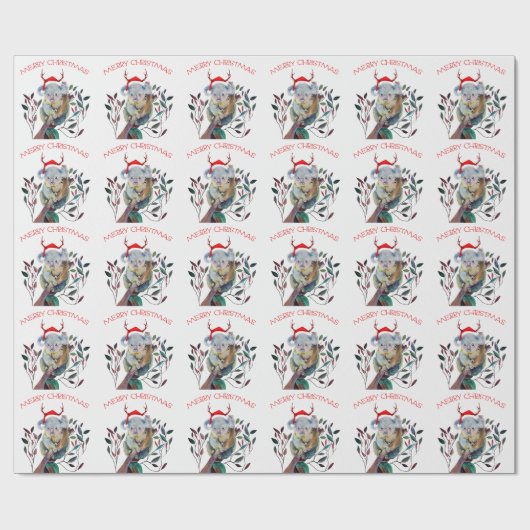 Australische Koala Santa Hat Vrolijk Kerstfeest Cadeaupapier (Vlak)