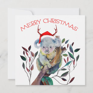Australische Koala Santa Hat Vrolijk Kerstfeest Feestdagenkaart