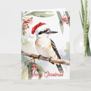 Australische Kookaburra Kerstman hoed Prettig Kers Feestdagen Kaart