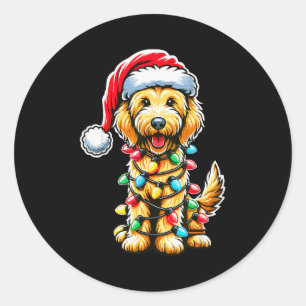 Australische Labradoodle Kerstboom Xmas Kerstman L Ronde Sticker