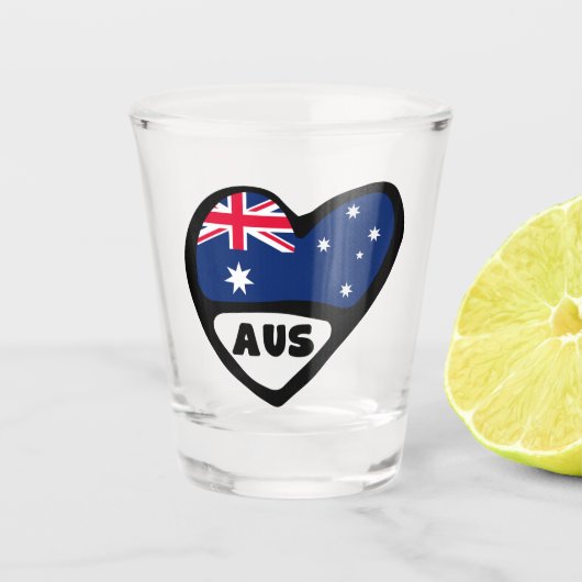 Australische landencode Vlag hart AUS Shot Glas (Voorkant)