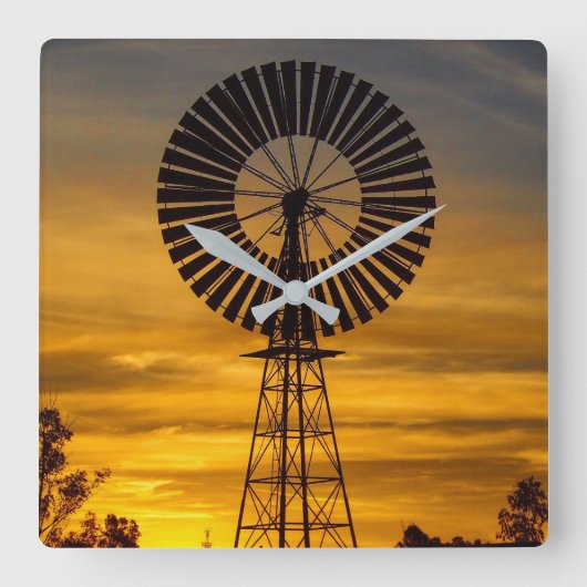 Australische Outback Windmill Sunset Wall klok (Voorkant)