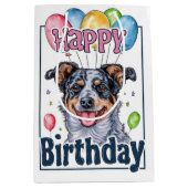 Australische Rundvee Hond met Ballonnen Verjaardag Medium Cadeauzakje (Voorkant)