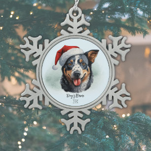 Australische Rundvee Hond Santa Hoed Monogram Naam Tin Sneeuwvlok Ornament