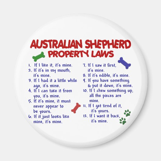 AUSTRALISCHE SHEPHERD Property Laws 2 Magneet (Voorkant)