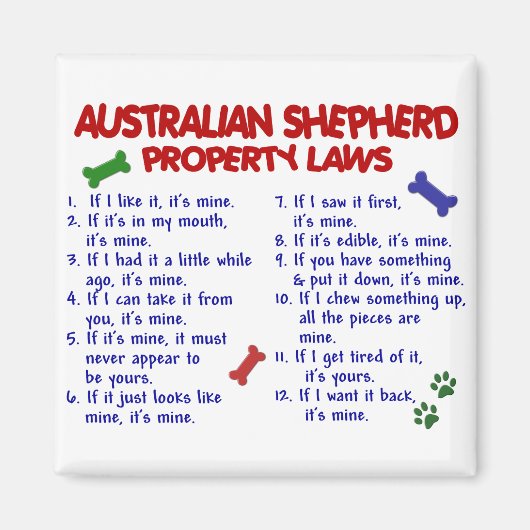 AUSTRALISCHE SHEPHERD Property Laws 2 Magneet (Voorkant)