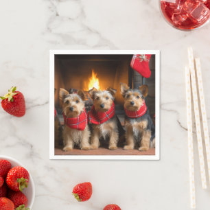 Australische Terrier bij de Haard Kerstmis Servet
