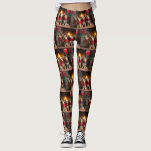 Australische Terriër bij de Open Haard Kerst Leggings