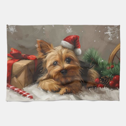 Australische Terrier Hond Kerstfeest Theedoek (Horizontaal)