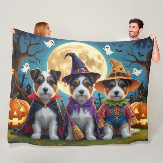 Australische Terrier Honden Pompoen Halloween Grap Fleece Deken (In situ)