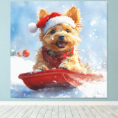 Australische Terriër in Sledge Laat het Sneeuw Ker Canvas Afdruk (Insitu (Houten vloer))