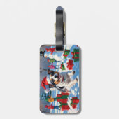 Australische Terriër Kerstfeest Sneeuwscène Bagagelabel (Achterkant verticaal)