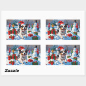 Australische Terriër Kerstfeest Sneeuwscène Rechthoekige Sticker (Vel)